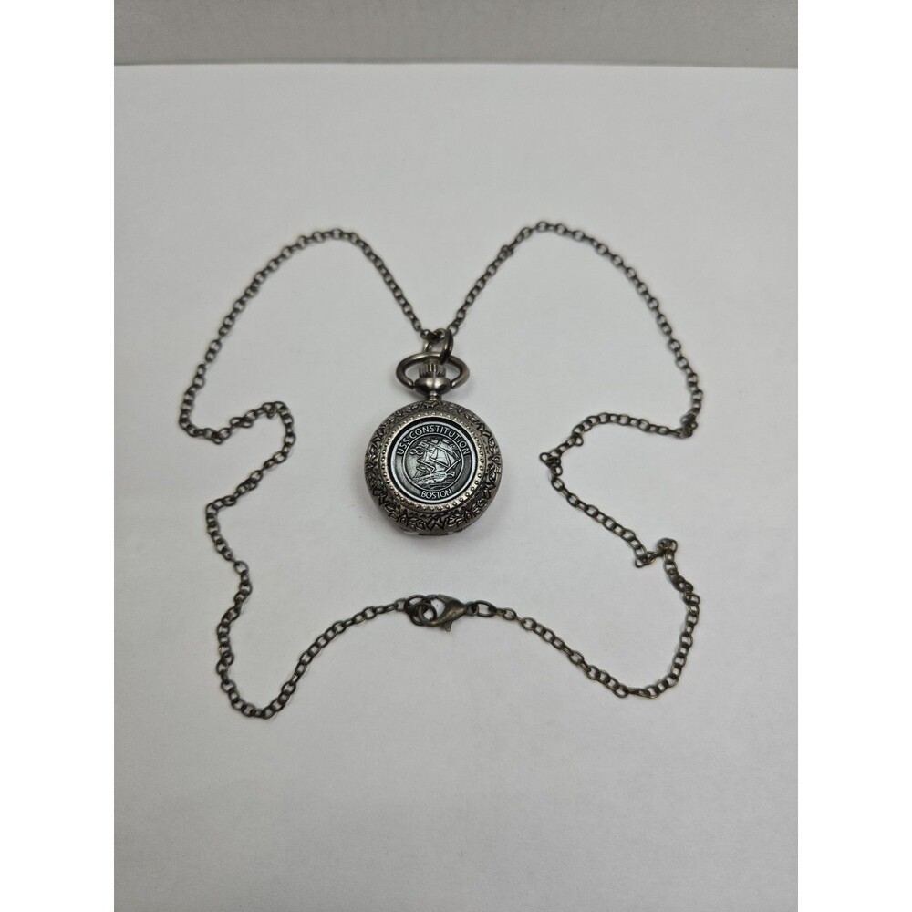 USS Constitution Old Ironsides Boston Pocket Watch Pendant Necklace New Battery